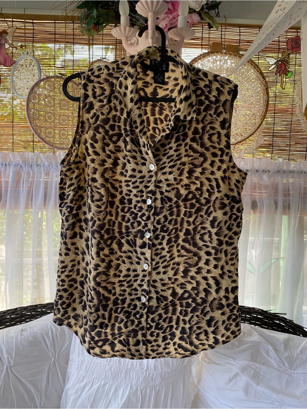 Vintage City Silk Sleeveless Leopard Blouse